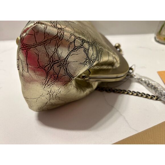 Patricia Nash Distressed Gold Leather Mia Frame Handbag, New With Tags - Picture 11 of 13